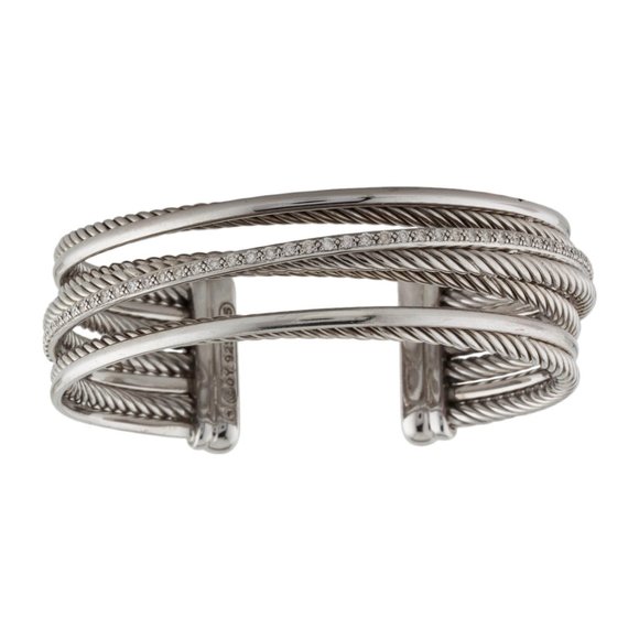 DAVID YURMAN DIAMOND & SRERLING SILVER 925 CROSSOVER CUFF BRACELET - Picture 3 of 4